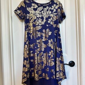LuLaRoe Carly Navy and Metallic Gold Dress